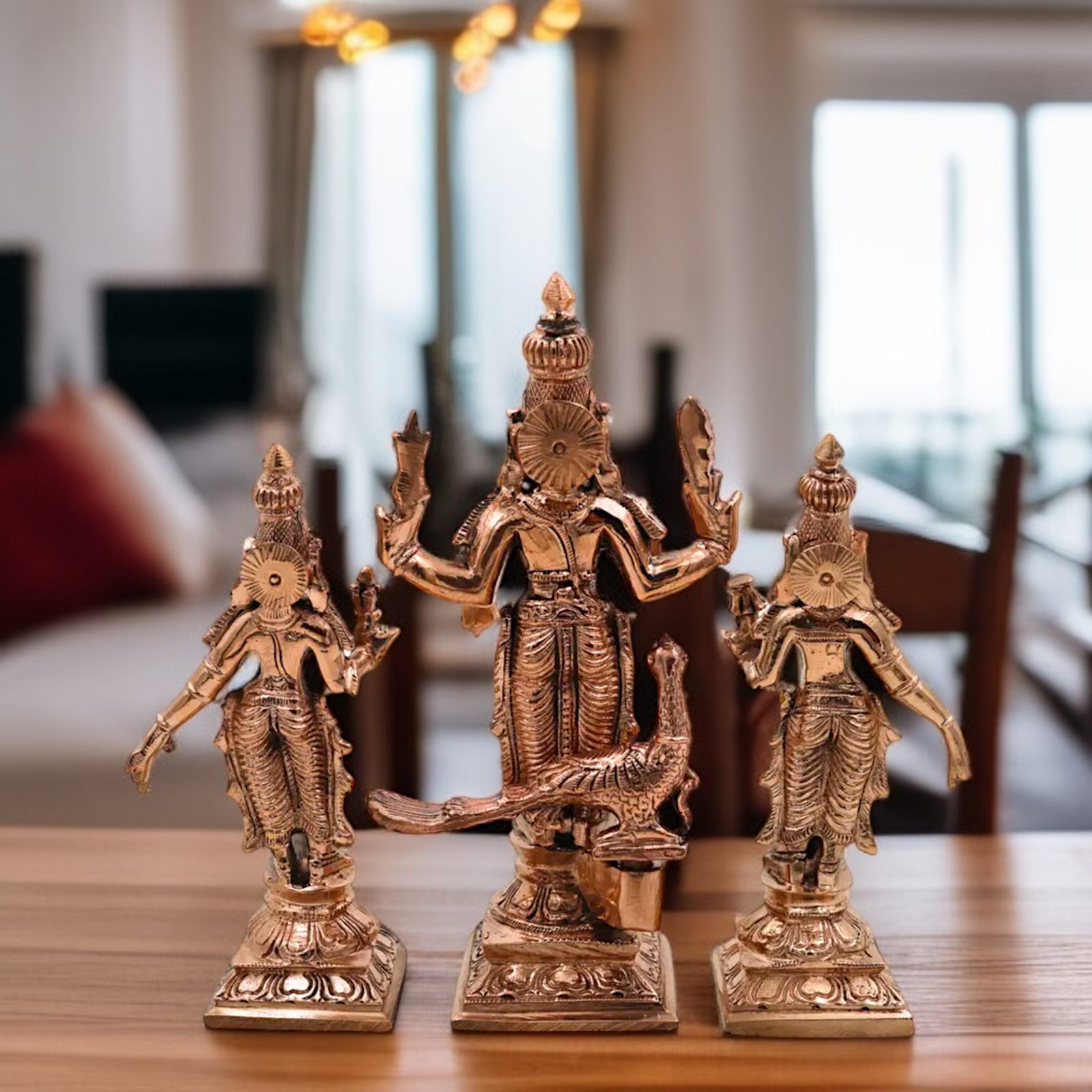 Panchaloha Murugan with devasena and Valli Standing Blessing statue - 6.5 Inches Nikuressence