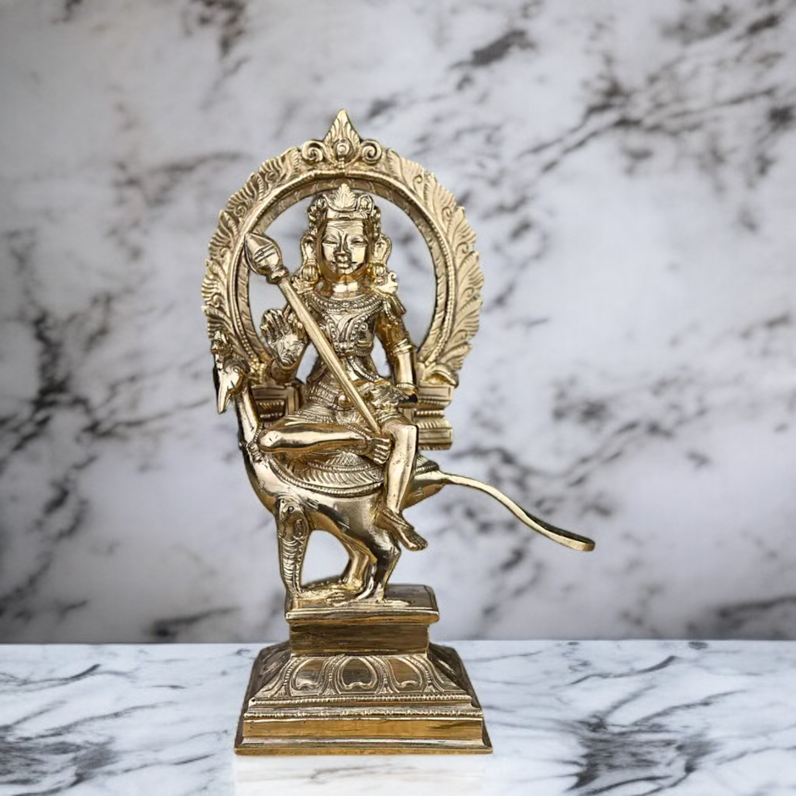 Lord Murugan Kartikeya Blessing Seated on Peacock Panchaloha idol - 8 Inches Nikuressence