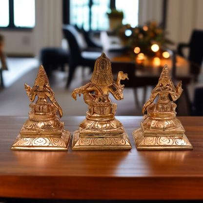 Panchaloha Sastha Ayyanar With Poorna and Pushkala God Seated statue - 4.5 Inches Nikuressence