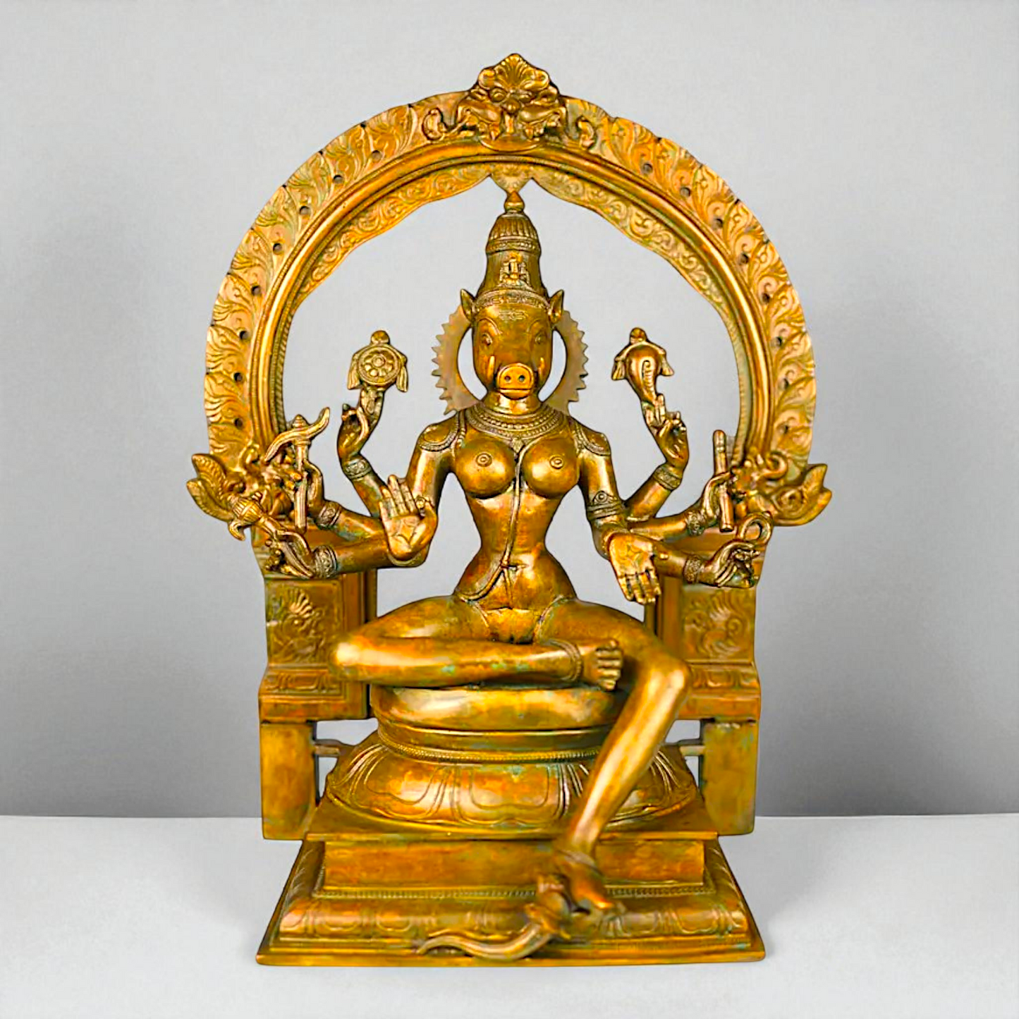 Goddess Varahi Amman Maa Seated with Blessing Panchaloha idol - 17.5 Inches Nikuressence