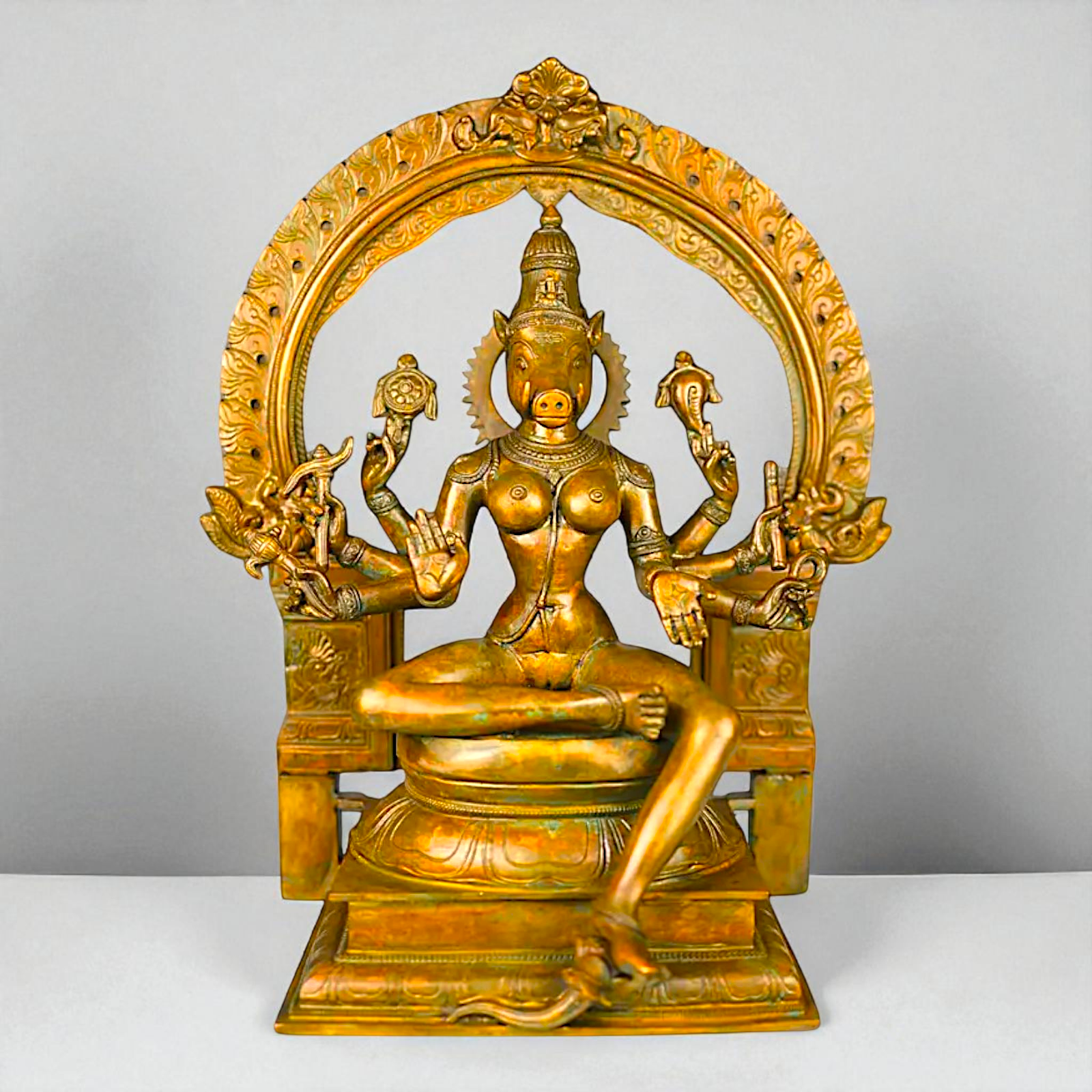 Goddess Varahi Amman Maa Seated with Blessing Panchaloha idol - 17.5 Inches Nikuressence