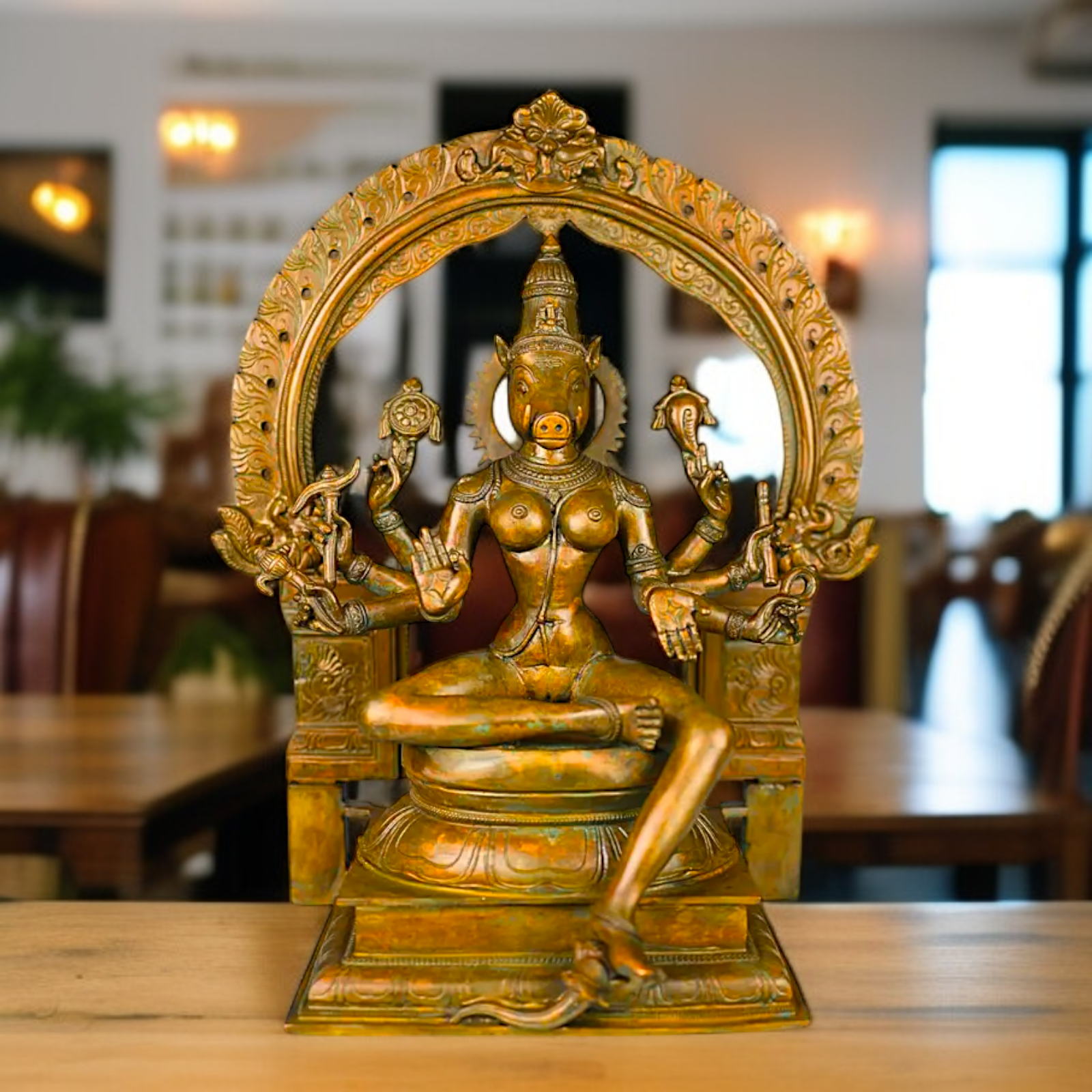 Goddess Varahi Amman Maa Seated with Blessing Panchaloha idol - 17.5 Inches Nikuressence