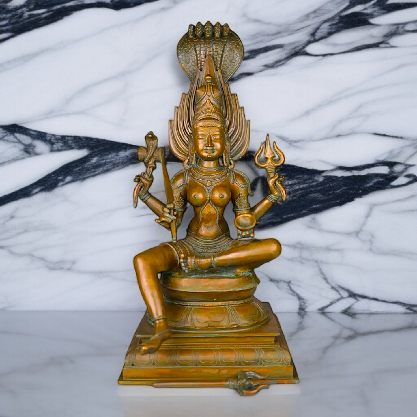 Goddess Mariamman Devi Blessing seated Panchaloha idol - 21.5 Inches Nikuressence
