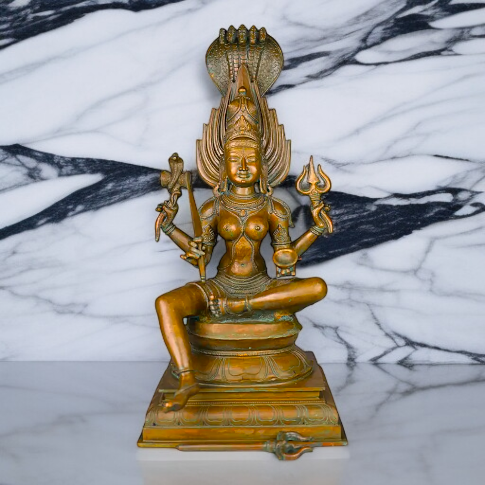 Goddess Mariamman Devi Blessing seated Panchaloha idol - 21.5 Inches Nikuressence