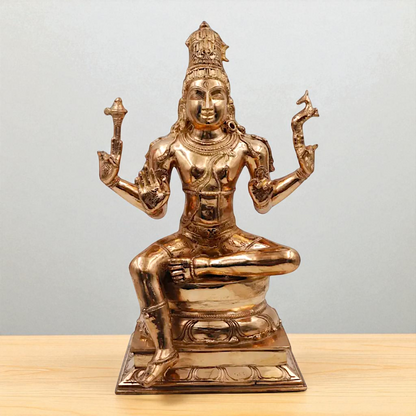 Lord Shiva Mahadev blessing seated Panchaloha idol - 16 Inches Nikuressence
