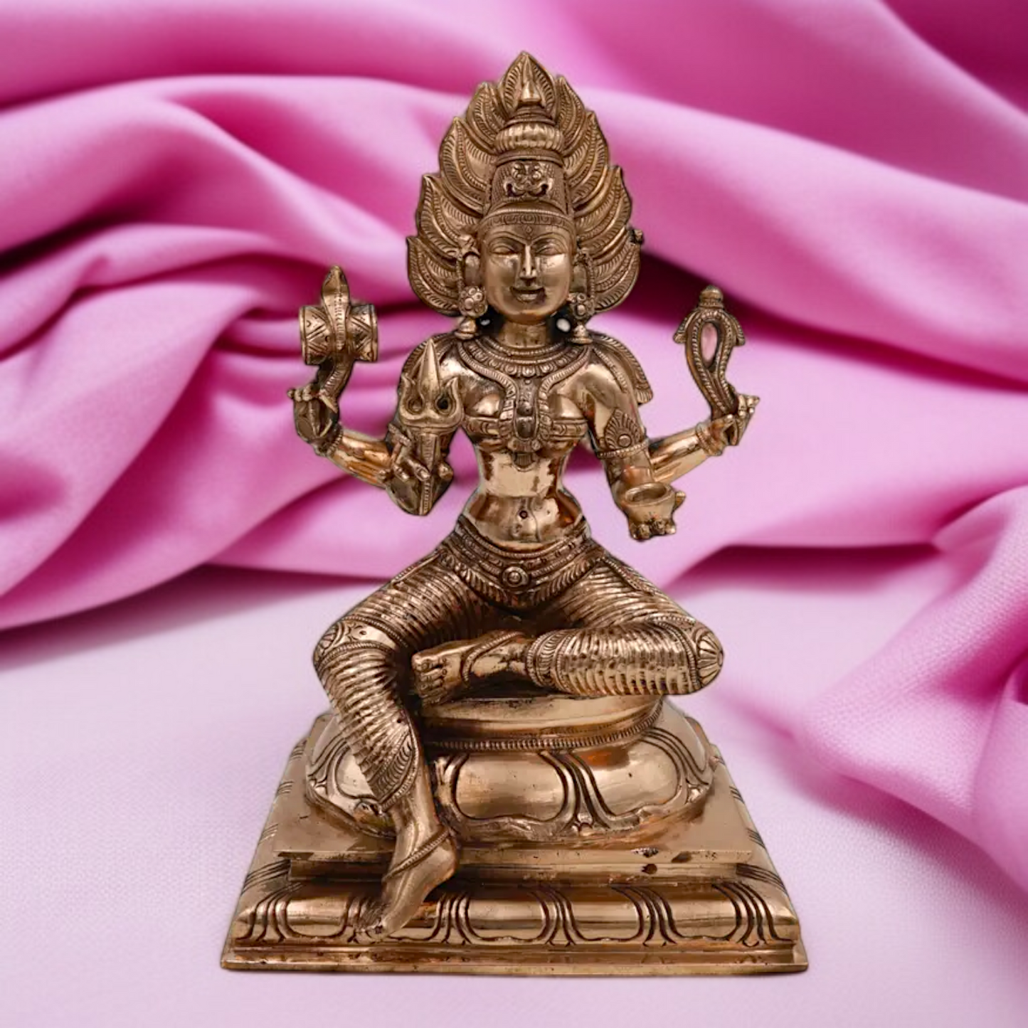 Mariamman Devi Blessing seated Panchaloha idol - 10.5 Inches Nikuressence