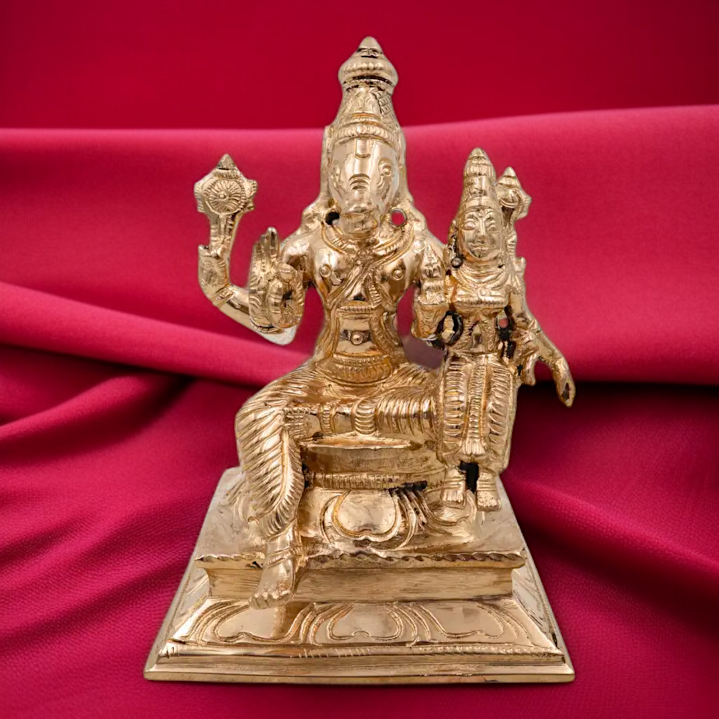 Vishnu varaha with Lakshmi seated Blessing Panchaloha idol - 5 Inches Nikuressence