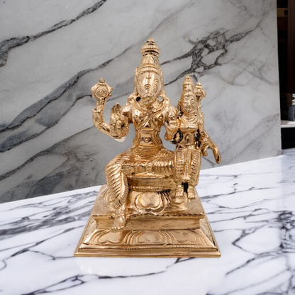 Vishnu varaha with Lakshmi seated Blessing Panchaloha idol - 5 Inches Nikuressence