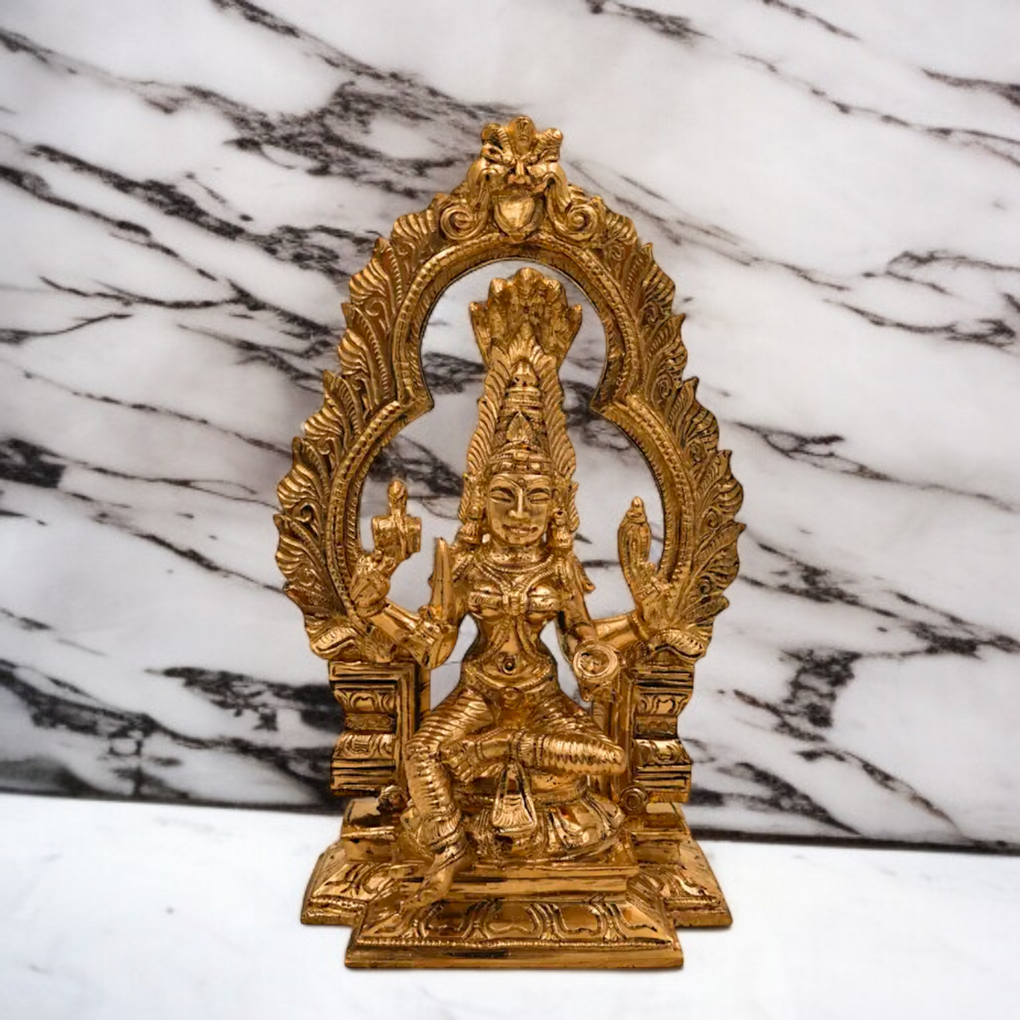 Goddess Mariamman Devi Seated with Blessing Panchaloha idol - 8 Inches Nikuressence