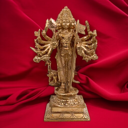 Lord Murugan six Armed Standing with Blessing and peacock Panchaloha idol - 12.5 Inches Nikuressence