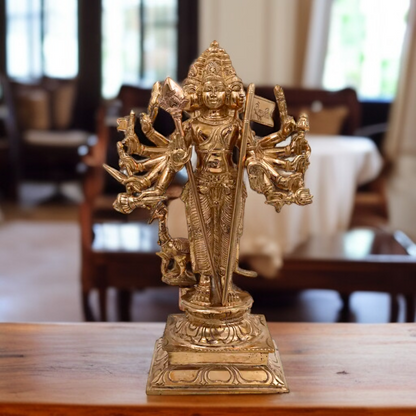 Lord Murugan six Armed Standing with Blessing and peacock Panchaloha idol - 12.5 Inches Nikuressence