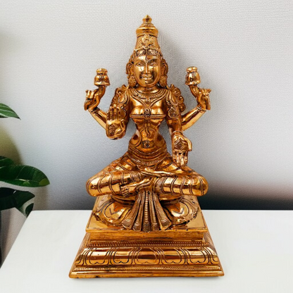 Goddess Maha Lakshmi Seated with Four Armed Panchaloha idol - 11 Inches Nikuressence