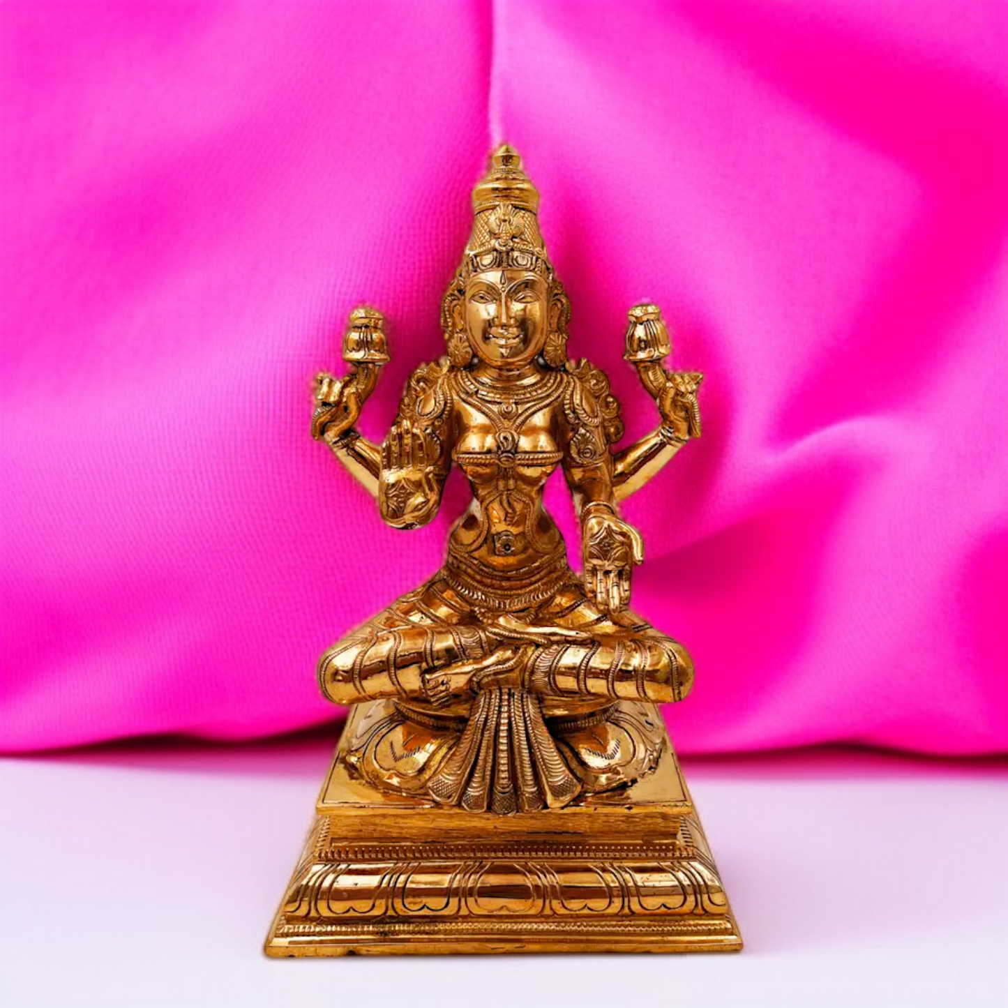 Goddess Maha Lakshmi Seated with Four Armed Panchaloha idol - 11 Inches Nikuressence