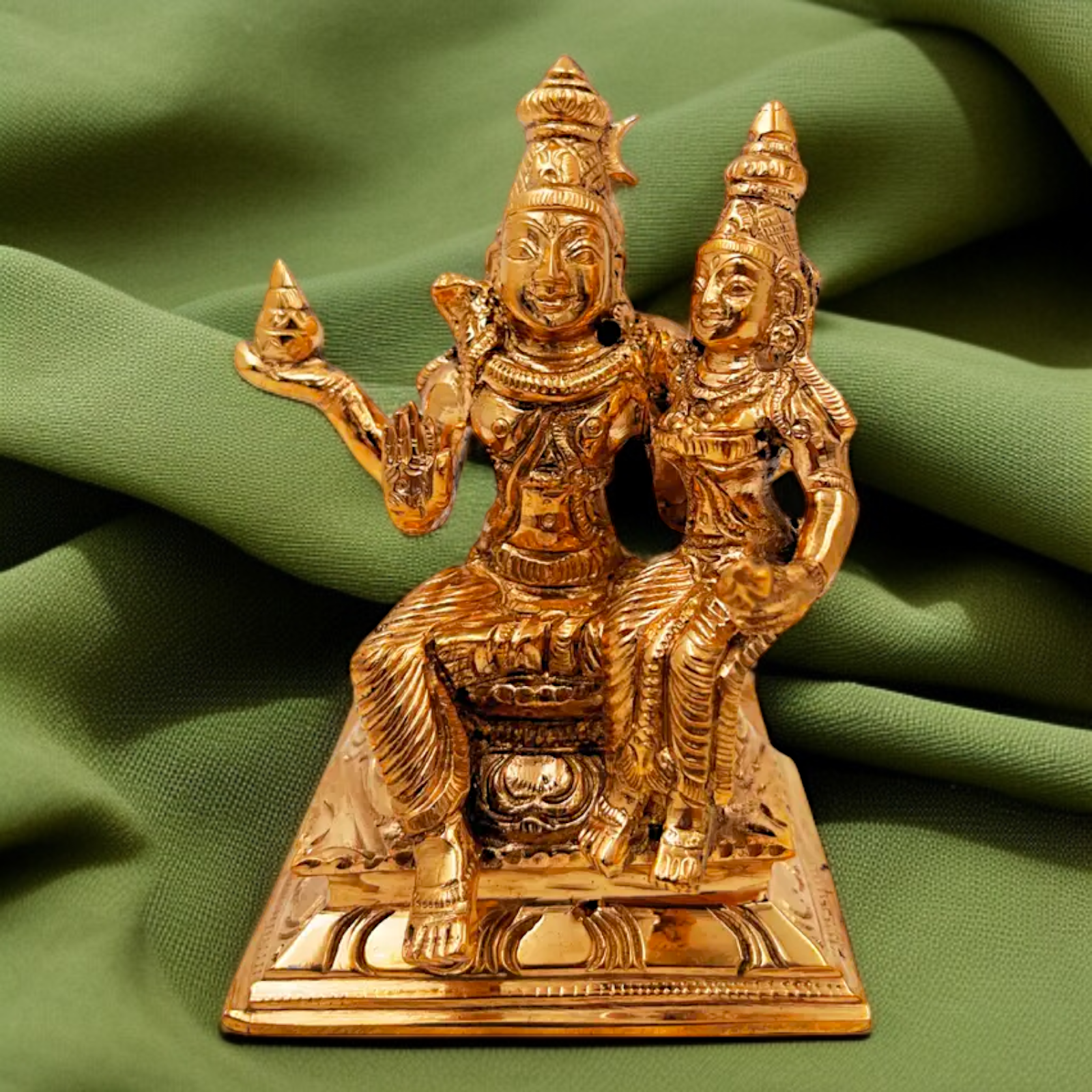 Shiva Parvati seated with Blessing Panchaloha idol - 5.118 Inches Nikuressence