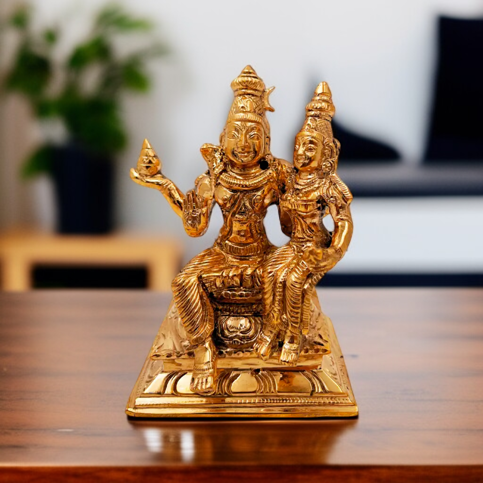 Shiva Parvati seated with Blessing Panchaloha idol - 5.118 Inches Nikuressence