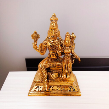 Panchaloha Vishnu with Lakshmi seated Blessing statue - 5.118 Inches Nikuressence