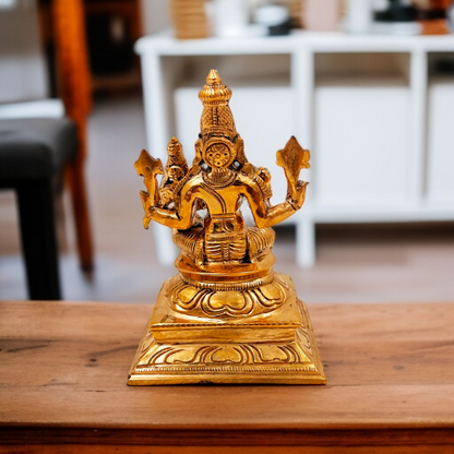 Panchaloha Vishnu with Lakshmi seated Blessing statue - 5.118 Inches Nikuressence