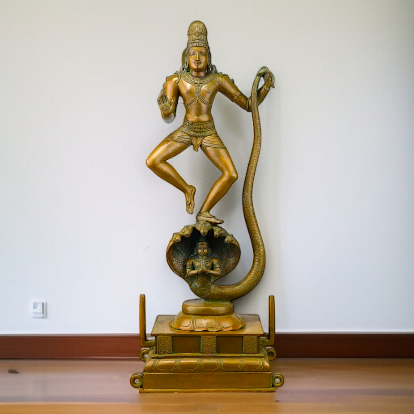 Large Krishna Standing on sheshnag with Blessing Panchaloha idol - 26.5 Inches Nikuressence