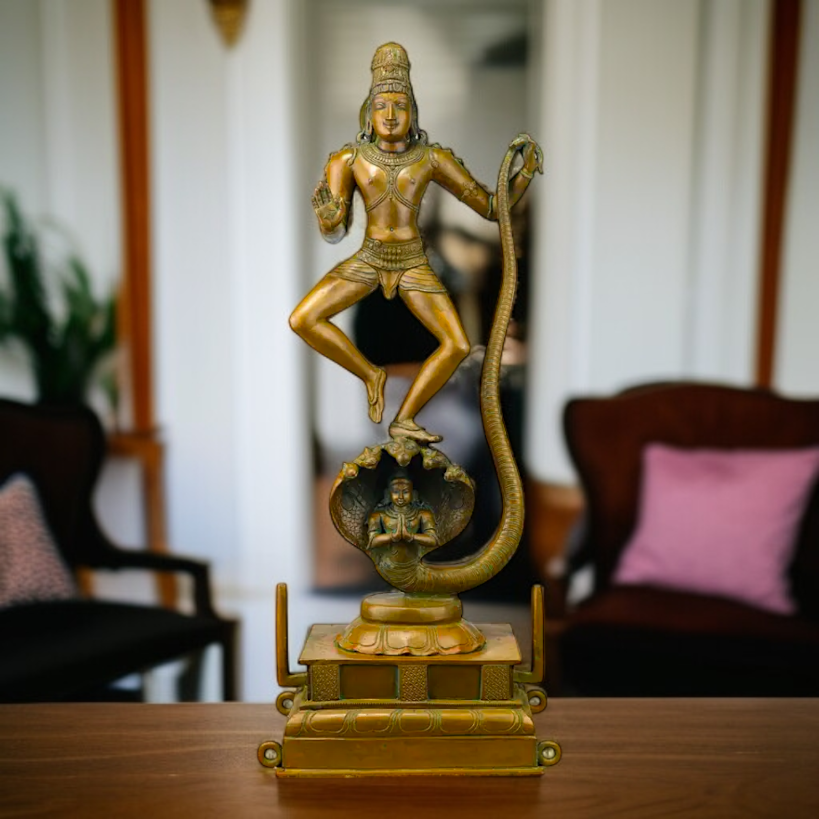 Large Krishna Standing on sheshnag with Blessing Panchaloha idol - 26.5 Inches Nikuressence