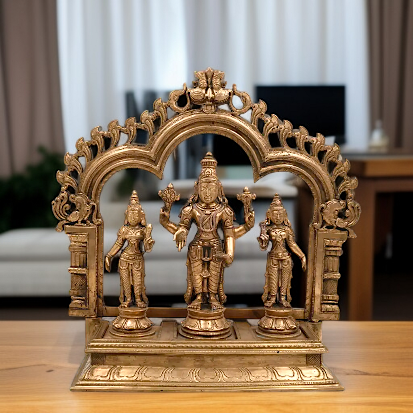 Lord Vishnu Bhagwan with Sridevi bhudevi standing with Blessing Panchaloha idol - 14 Inches Nikuressence