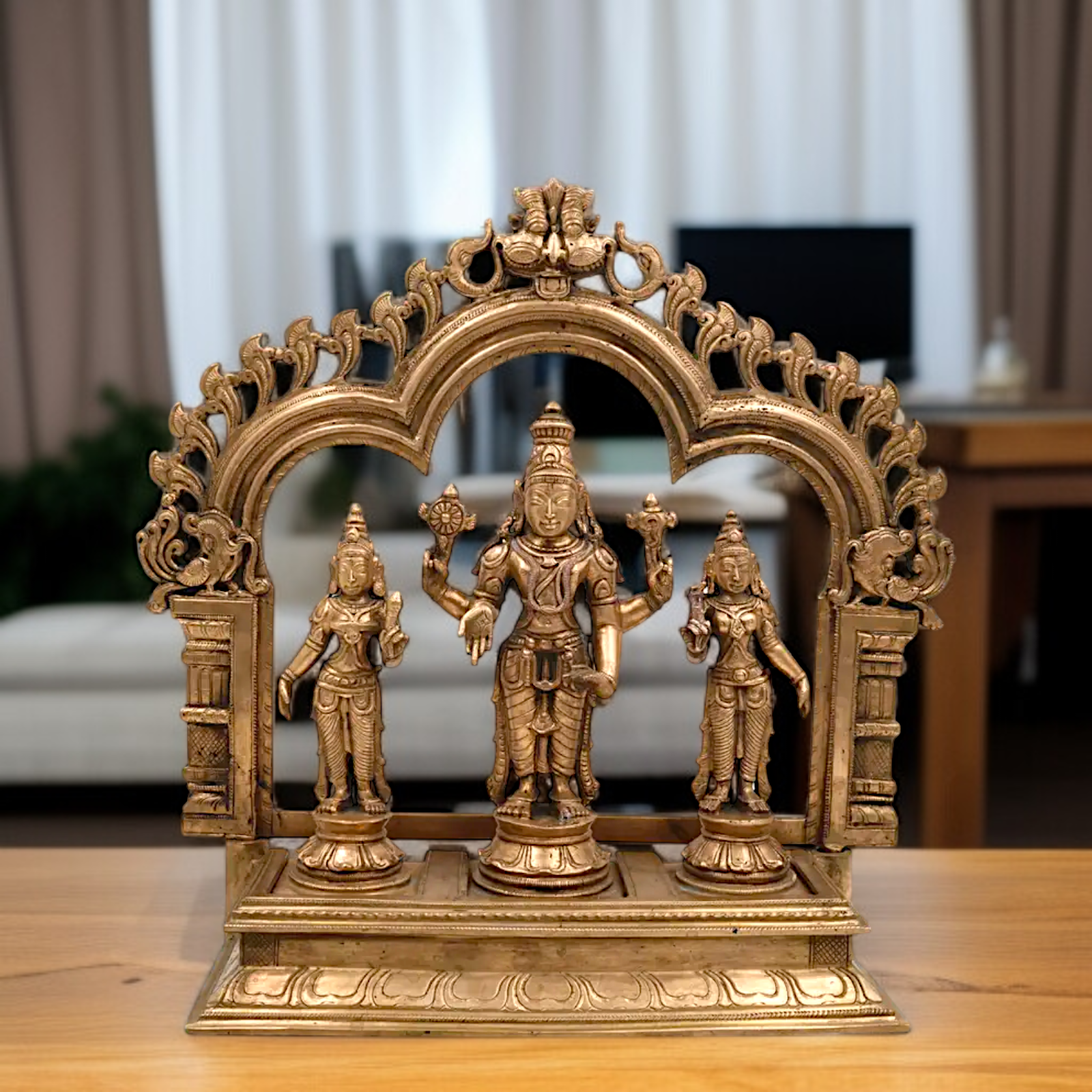 Lord Vishnu Bhagwan with Sridevi bhudevi standing with Blessing Panchaloha idol - 14 Inches Nikuressence