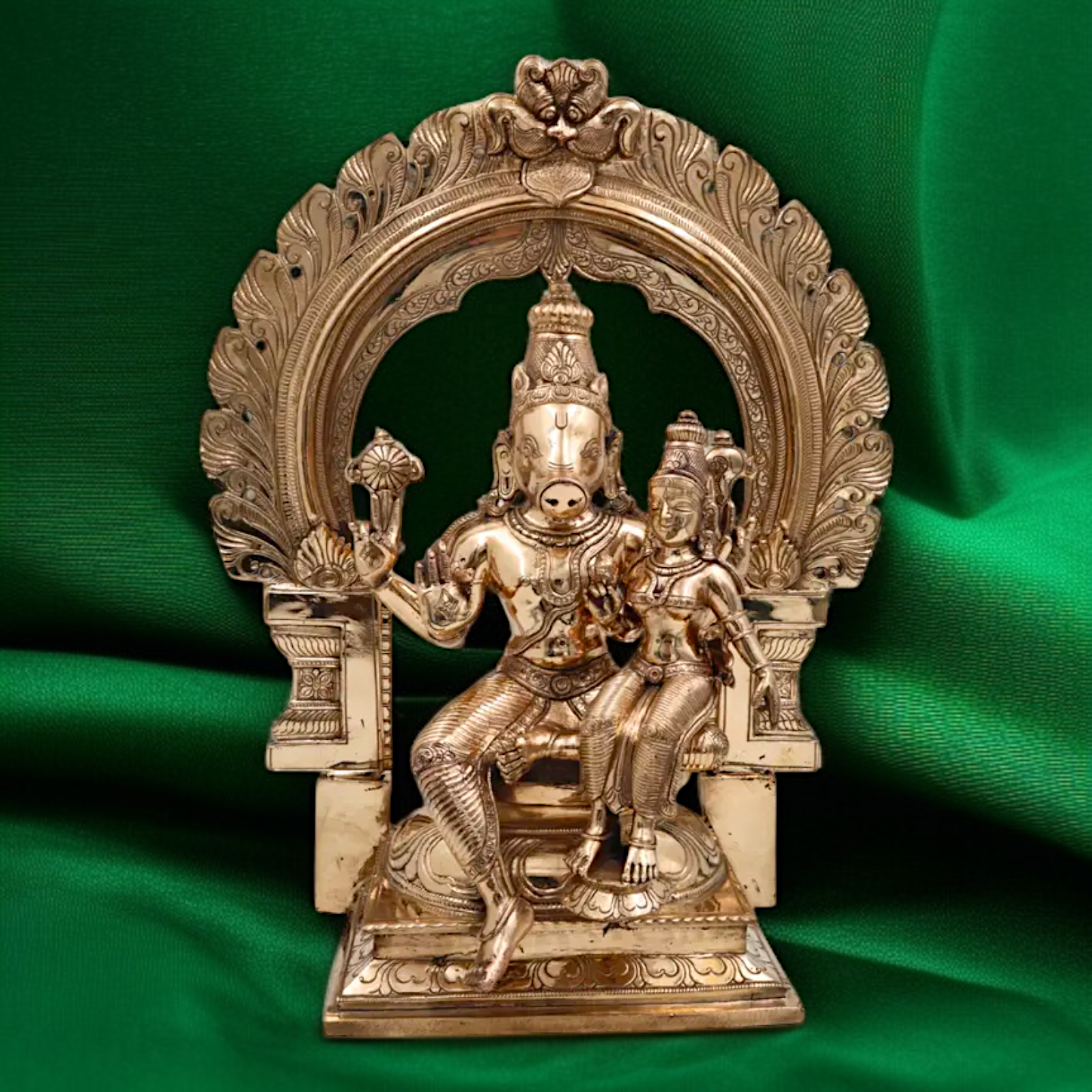 Varaha with Lakshmi seated Blessing Panchaloha idol - 16 Inches Nikuressence