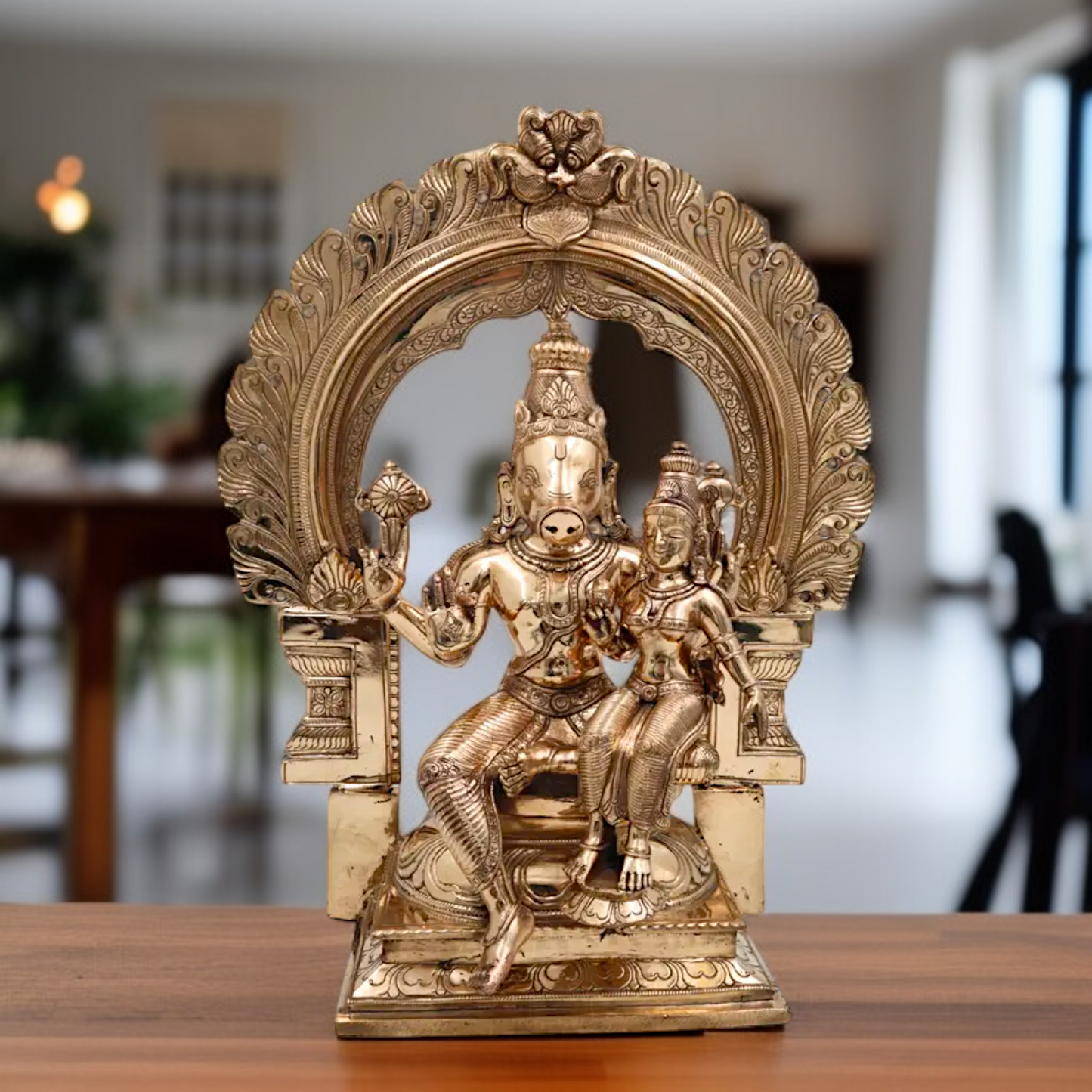 Varaha with Lakshmi seated Blessing Panchaloha idol - 16 Inches Nikuressence