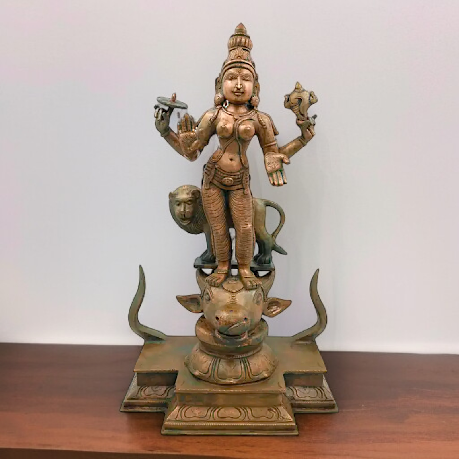 Goddess Durga with Lion Standing Panchaloha idol - 19 Inches Nikuressence