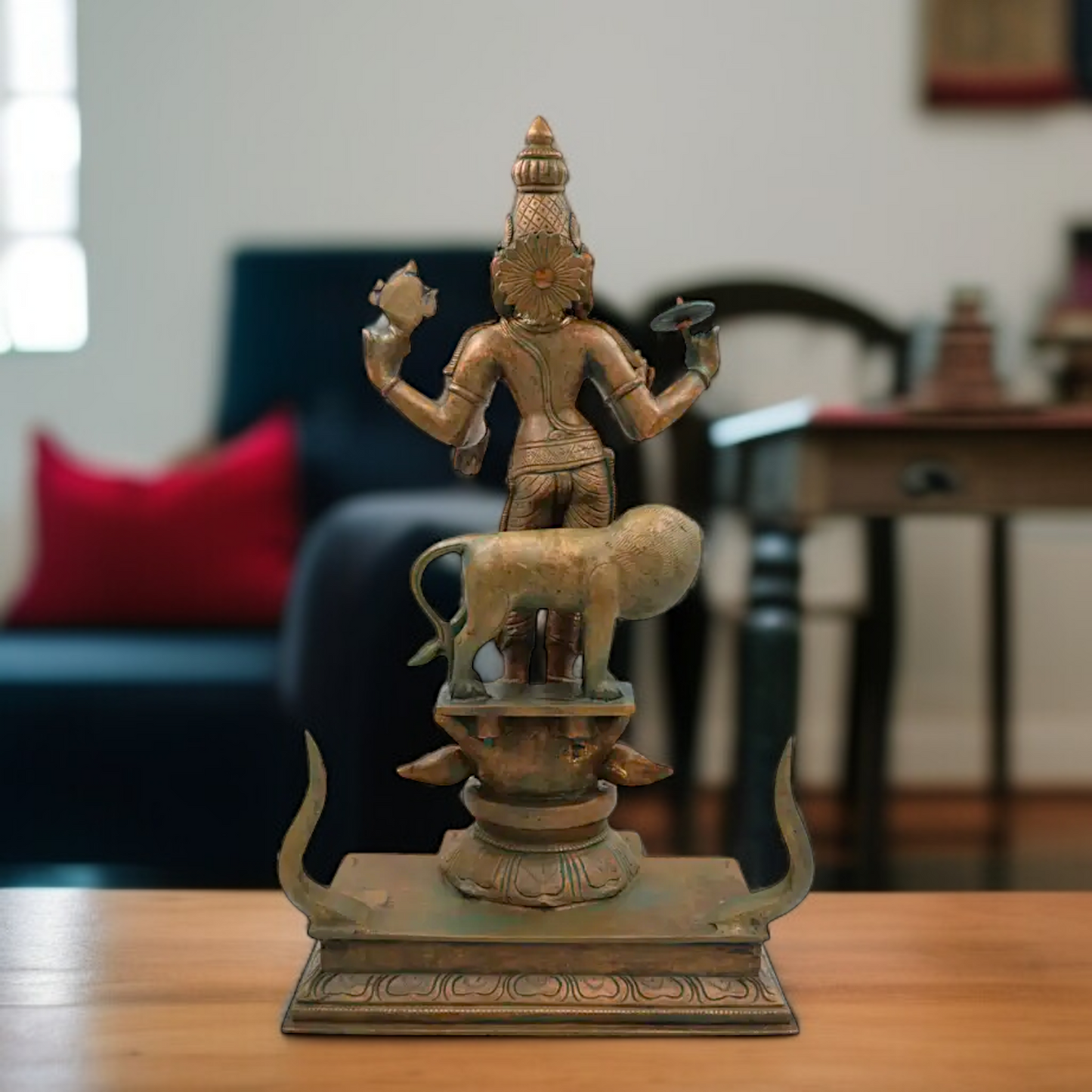 Goddess Durga with Lion Standing Panchaloha idol - 19 Inches Nikuressence