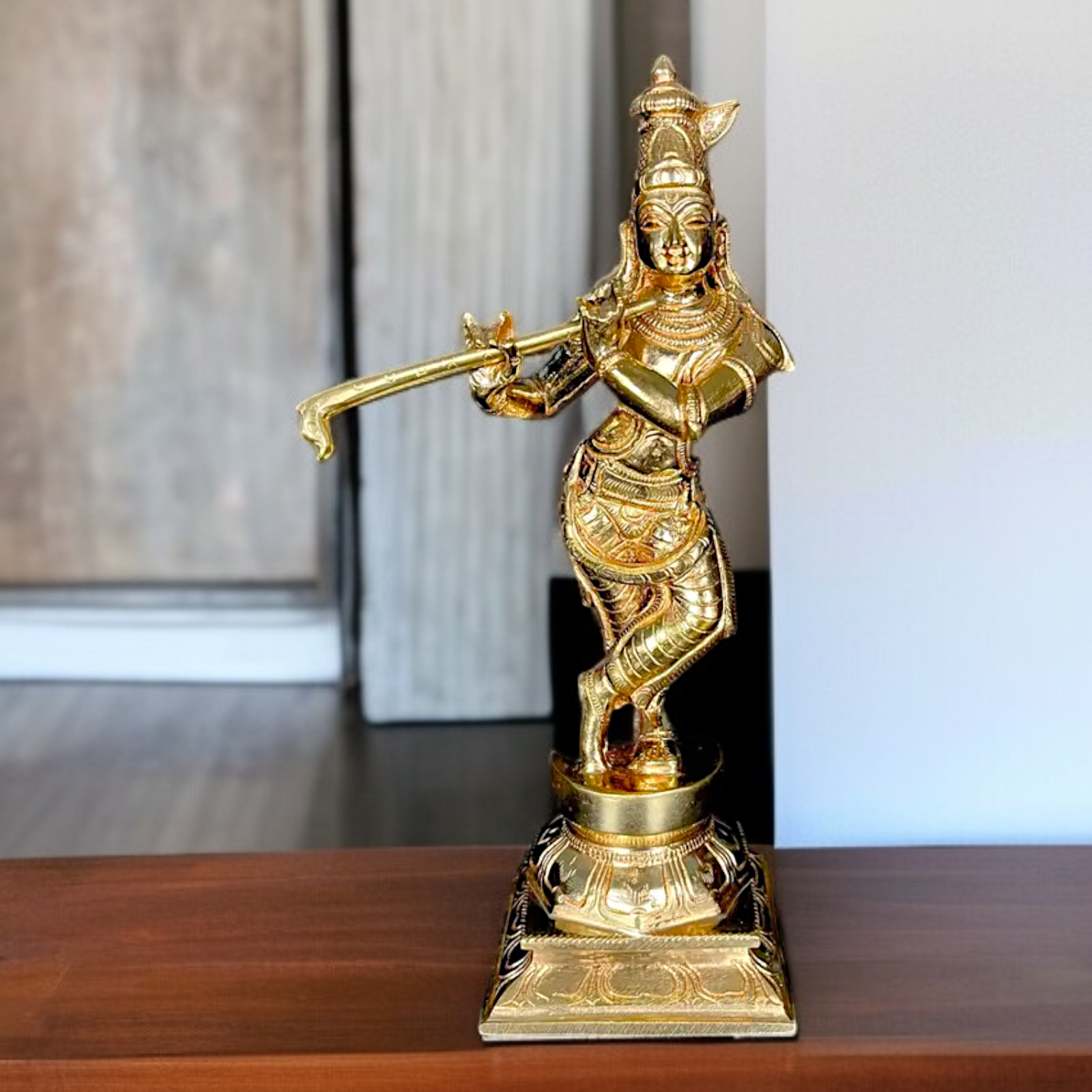 Lord Krishna Govind Standing with Playing Flute Panchaloha idol - 10.5 Inches Nikuressence