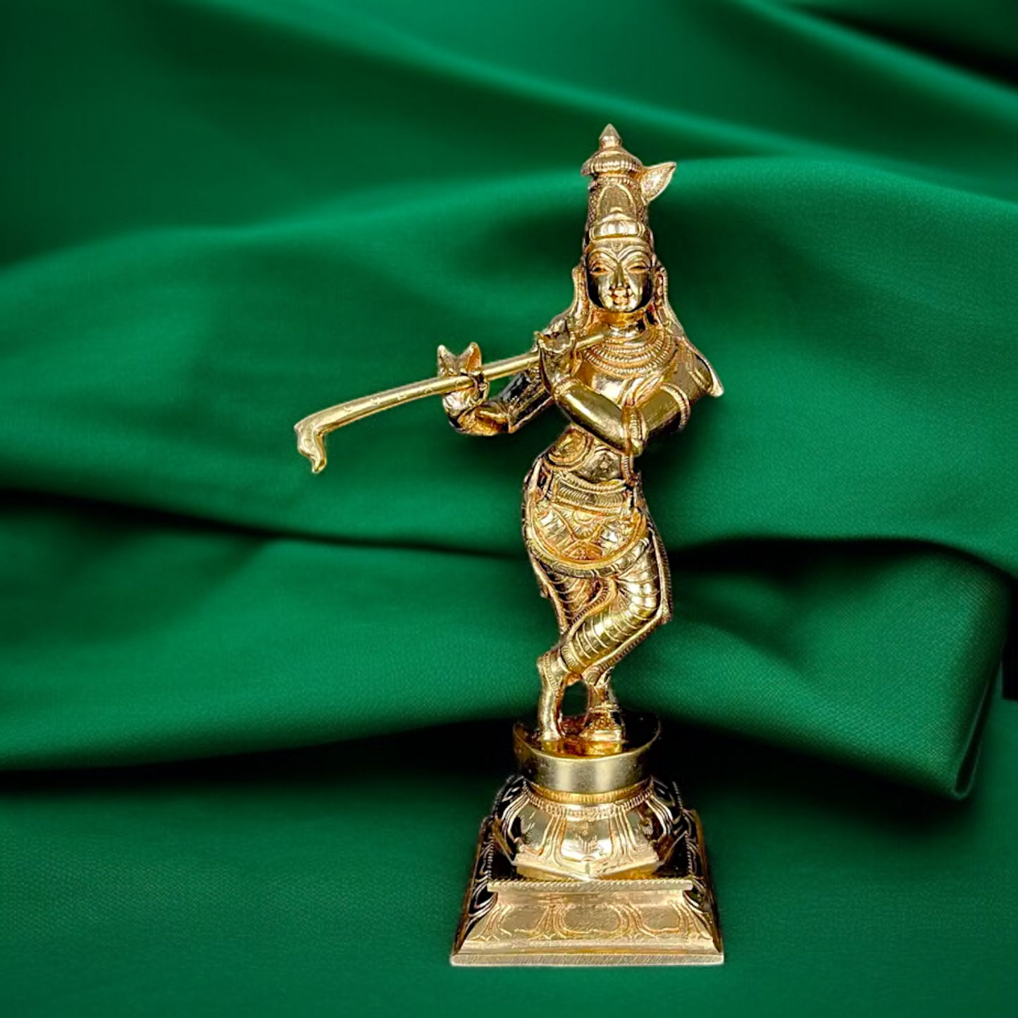 Lord Krishna Govind Standing with Playing Flute Panchaloha idol - 10.5 Inches Nikuressence