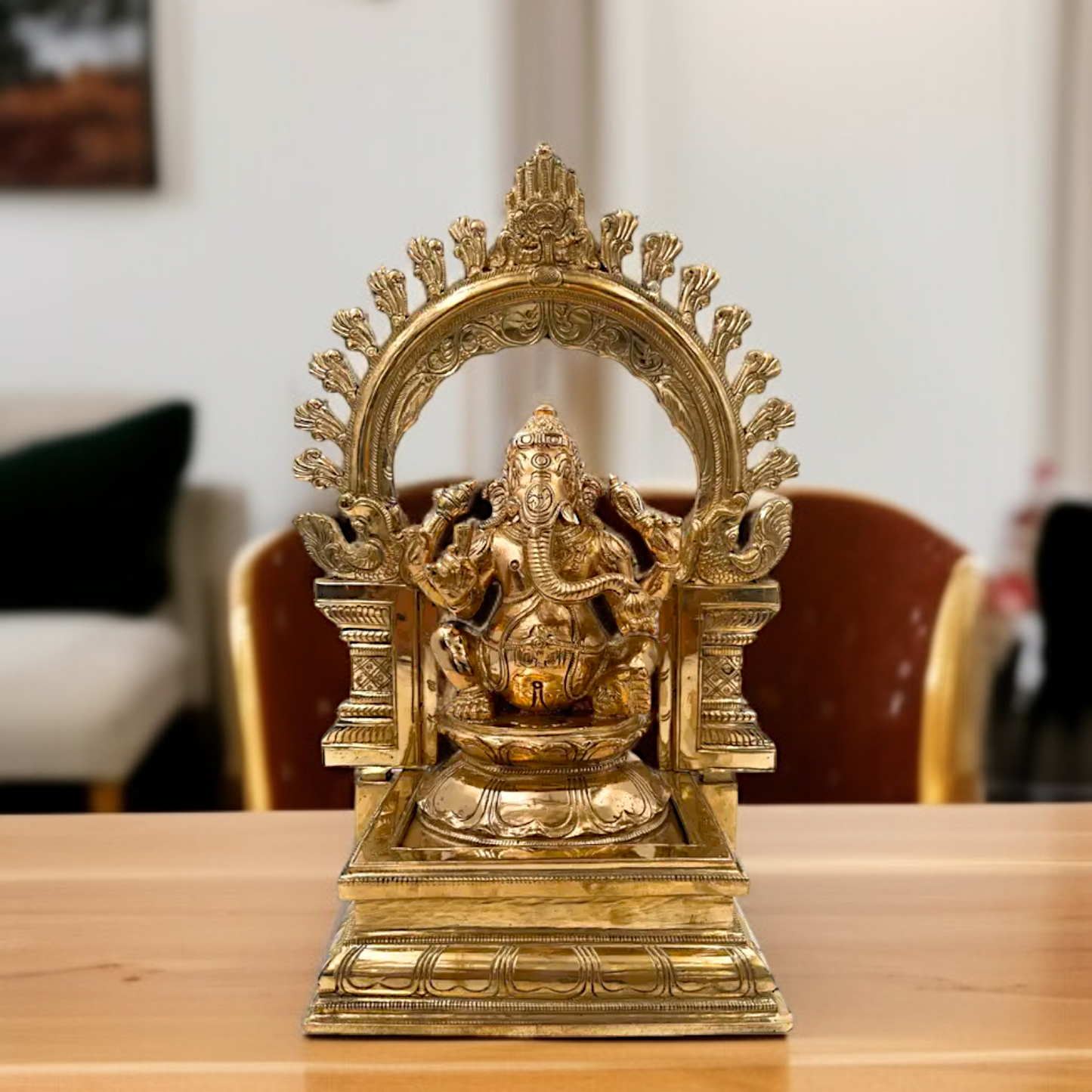 Lord Ganesha seated on singhasan with Blessing Panchaloha idol - 13 Inches Nikuressence