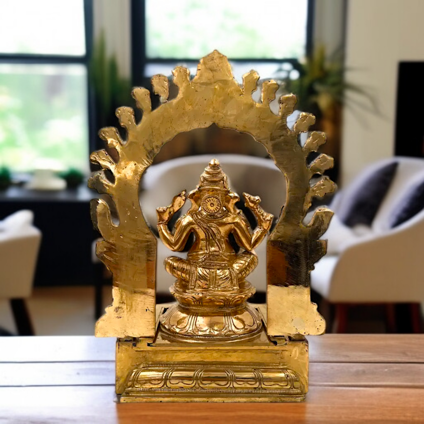 Lord Ganesha seated on singhasan with Blessing Panchaloha idol - 13 Inches Nikuressence