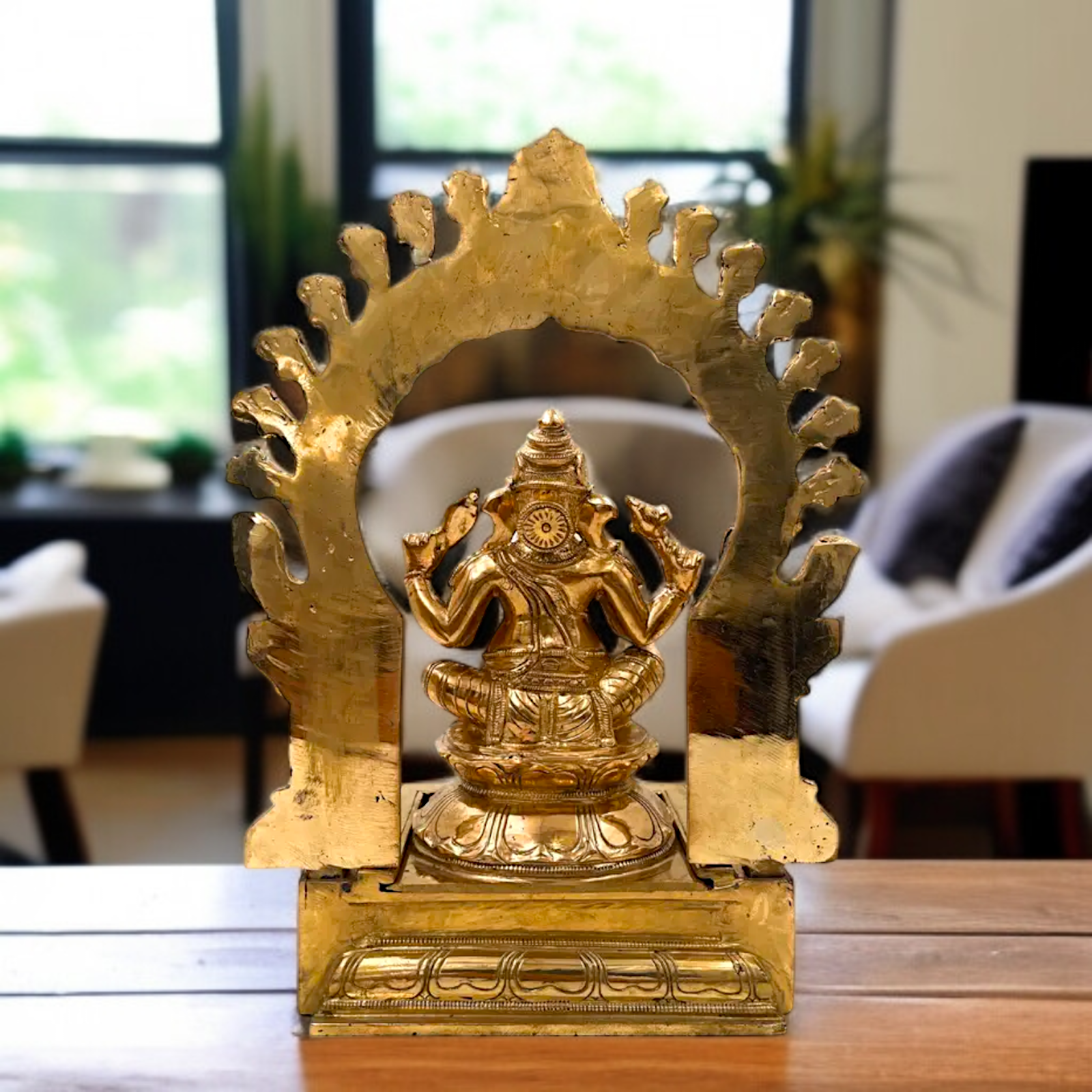 Lord Ganesha seated on singhasan with Blessing Panchaloha idol - 13 Inches Nikuressence