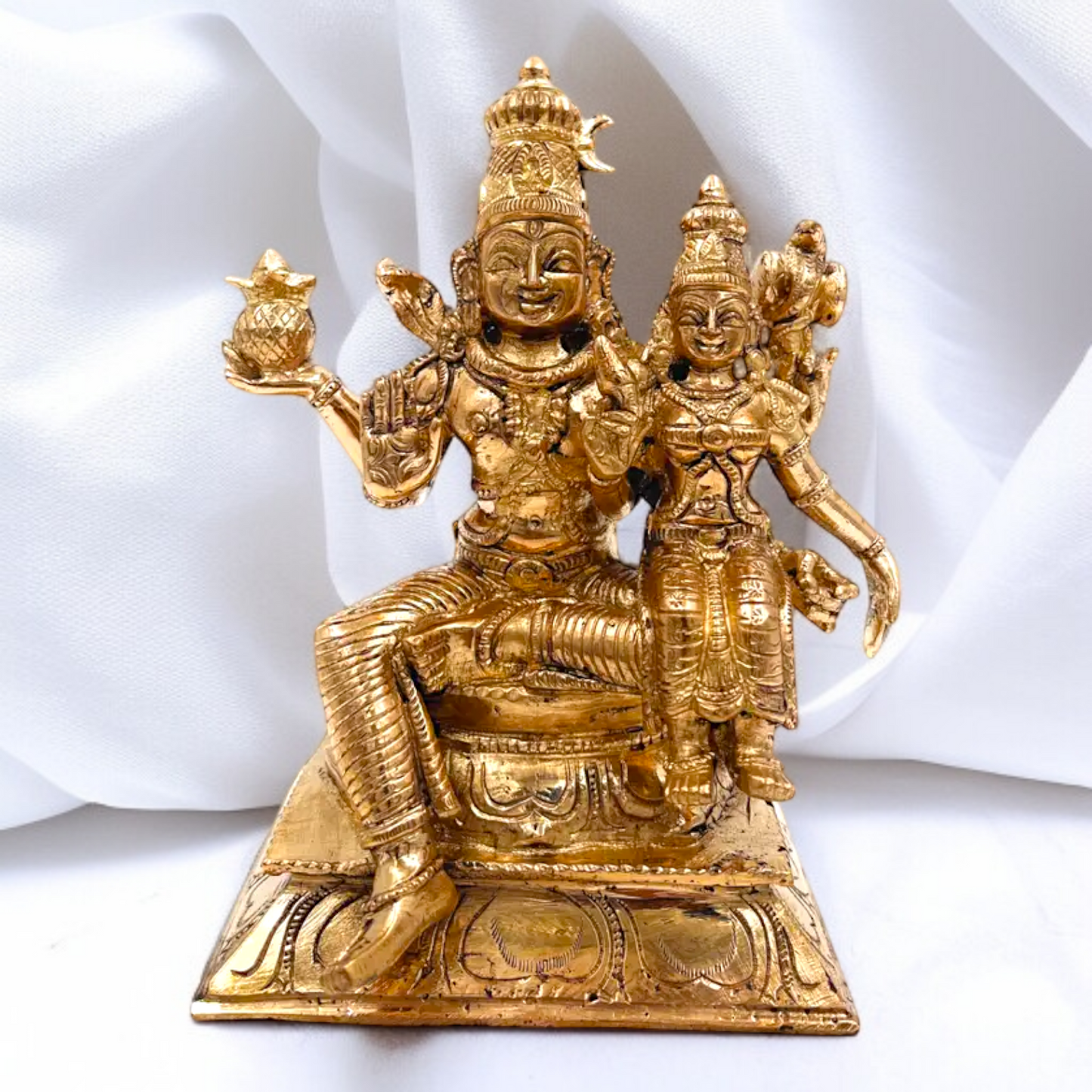 Bronze/Panchaloha Shiva Parvati seated with Blessing statue - 6.5 Inches Nikuressence