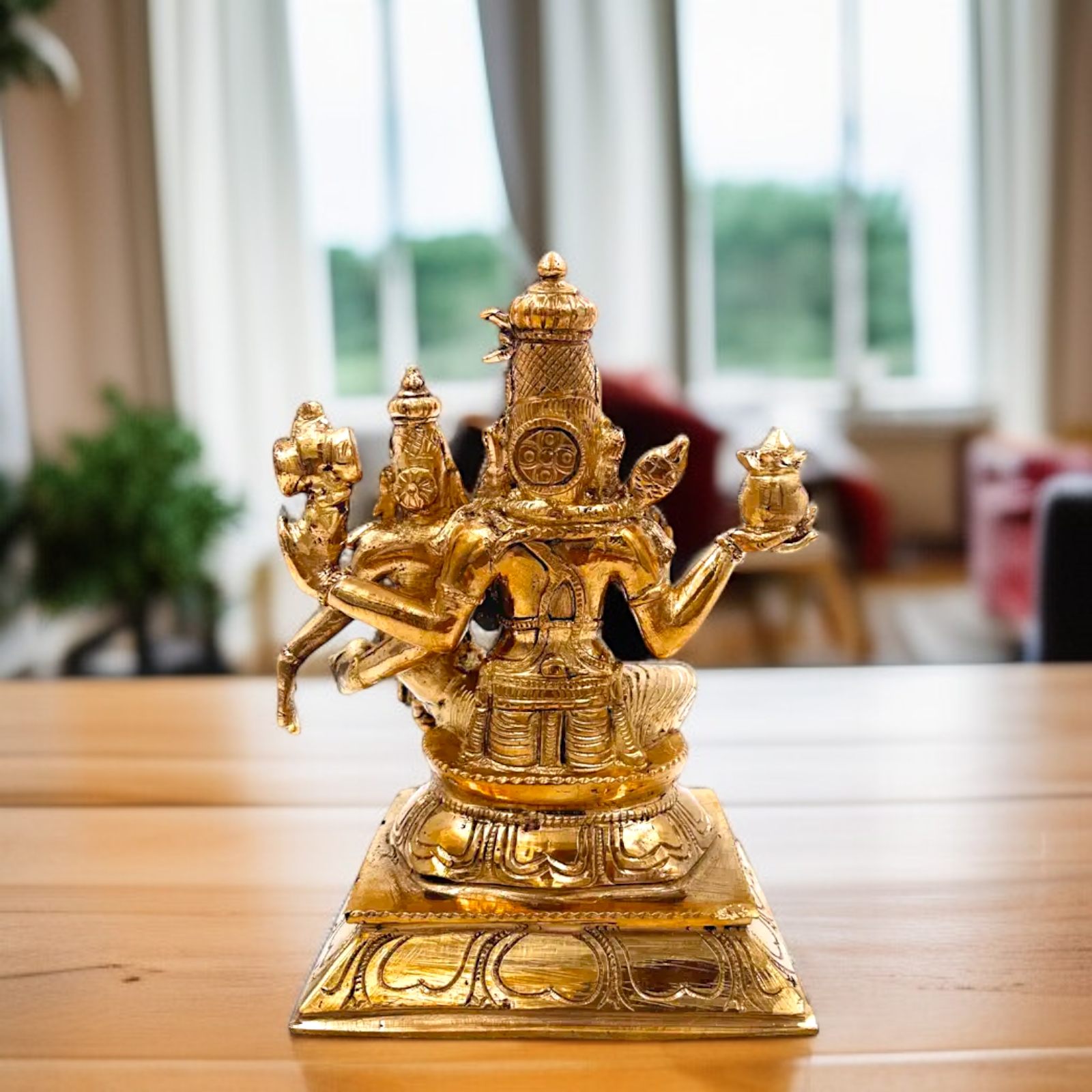 Bronze/Panchaloha Shiva Parvati seated with Blessing statue - 6.5 Inches Nikuressence