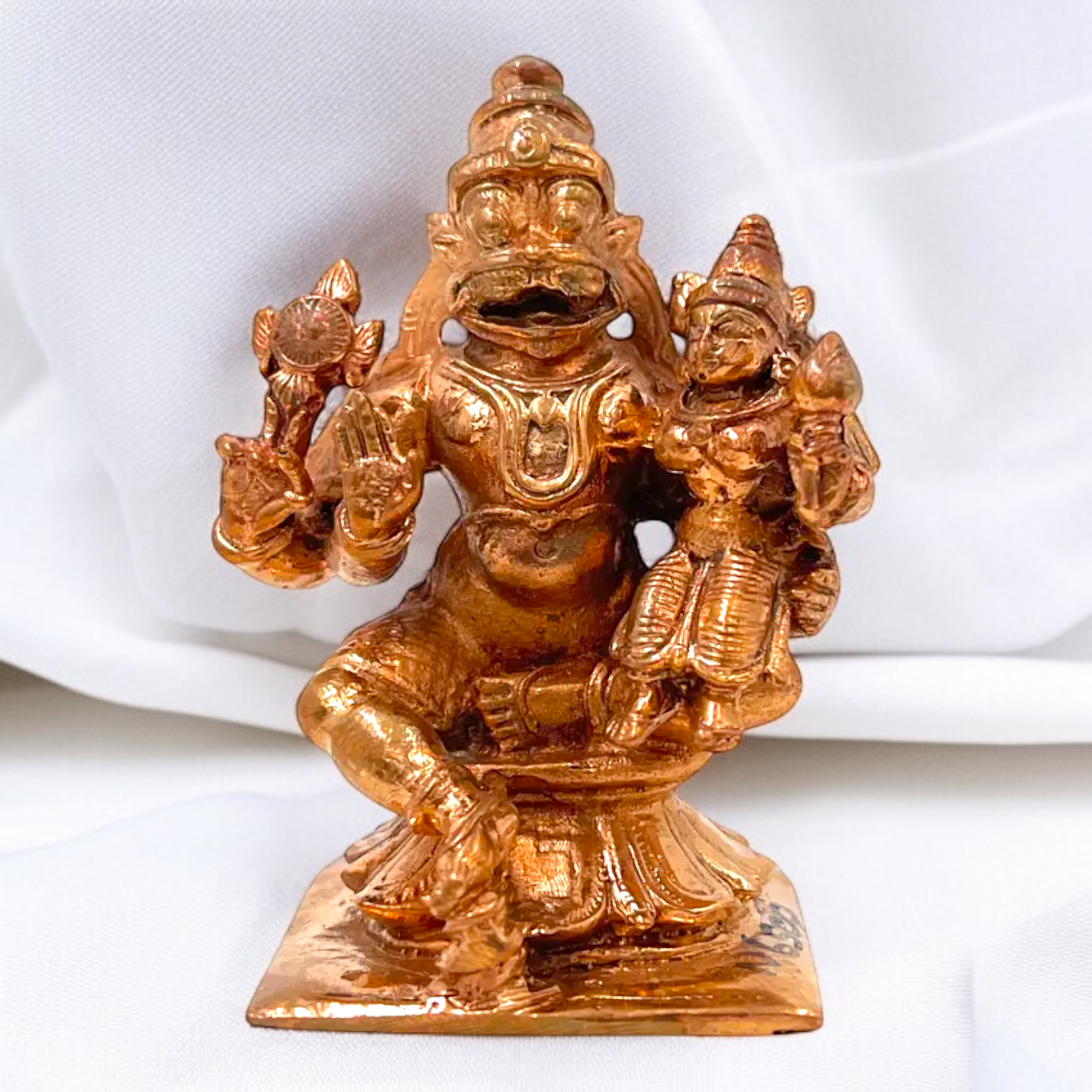 Narasimha with Lakshmi seated Blessing Panchaloha bronze idol - 3 Inches Nikuressence