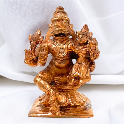 Narasimha with Lakshmi seated Blessing Panchaloha bronze idol - 3 Inches Nikuressence