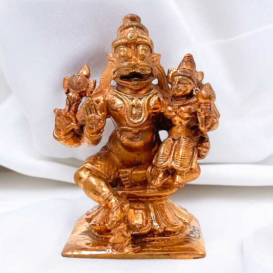 Narasimha with Lakshmi seated Blessing Panchaloha bronze idol - 3 Inches Nikuressence