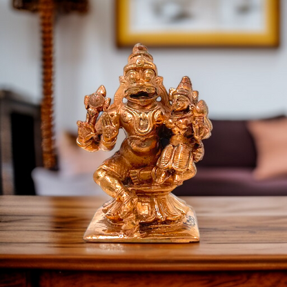 Narasimha with Lakshmi seated Blessing Panchaloha bronze idol - 3 Inches Nikuressence