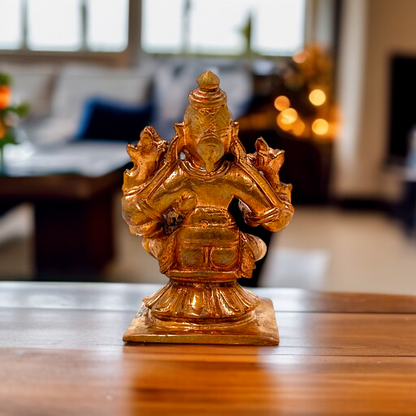 Narasimha with Lakshmi seated Blessing Panchaloha bronze idol - 3 Inches Nikuressence