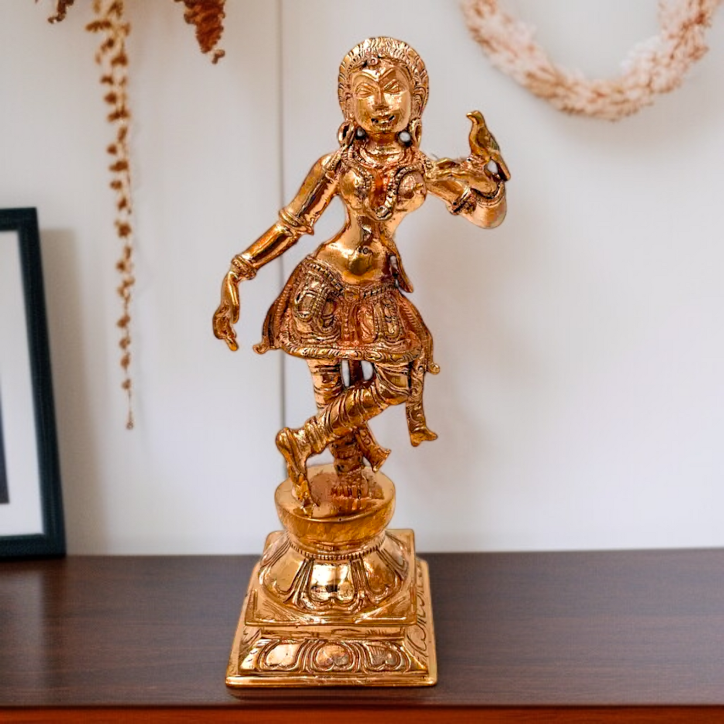 Panchaloha Apsara lady Standing with Bird home decor idol - 5.5 inches Nikuressence
