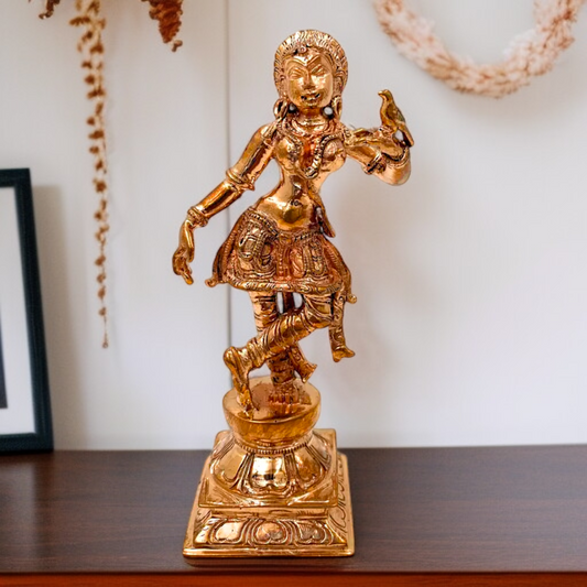 Panchaloha Apsara lady Standing with Bird home decor idol - 5.5 inches Nikuressence