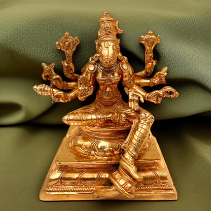 Varahi Amman seated with Four Armed Panchaloha idol - 6 Inches Nikuressence
