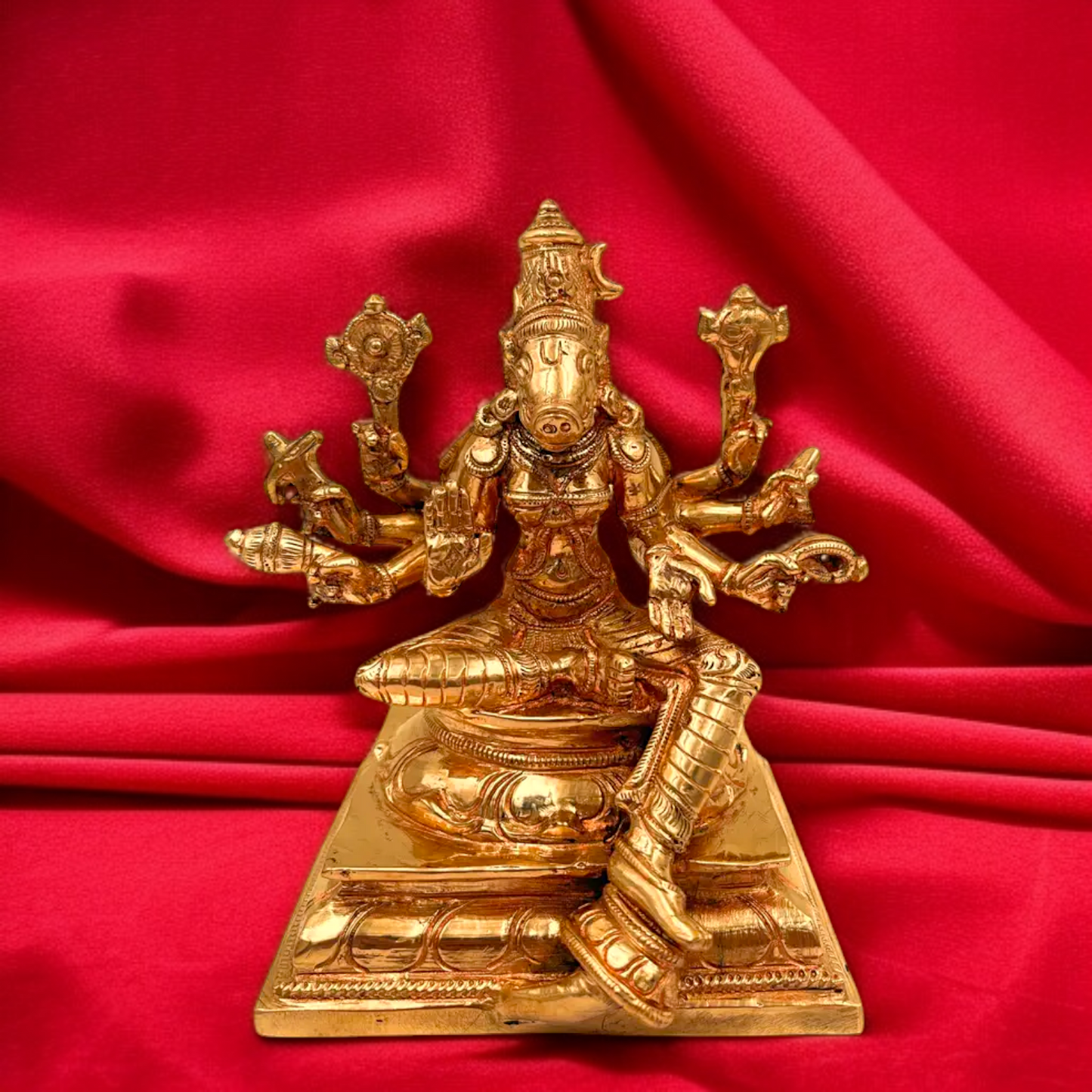 Varahi Amman seated with Four Armed Panchaloha idol - 6 Inches Nikuressence