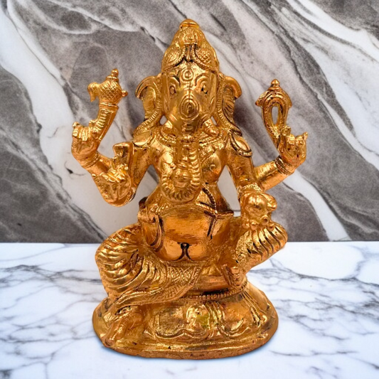 Lord Ganesha with Laddoo Seated Panchaloha idol - 3.5 Inches Nikuressence