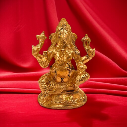 Lord Ganesha with Laddoo Seated Panchaloha idol - 3.5 Inches Nikuressence