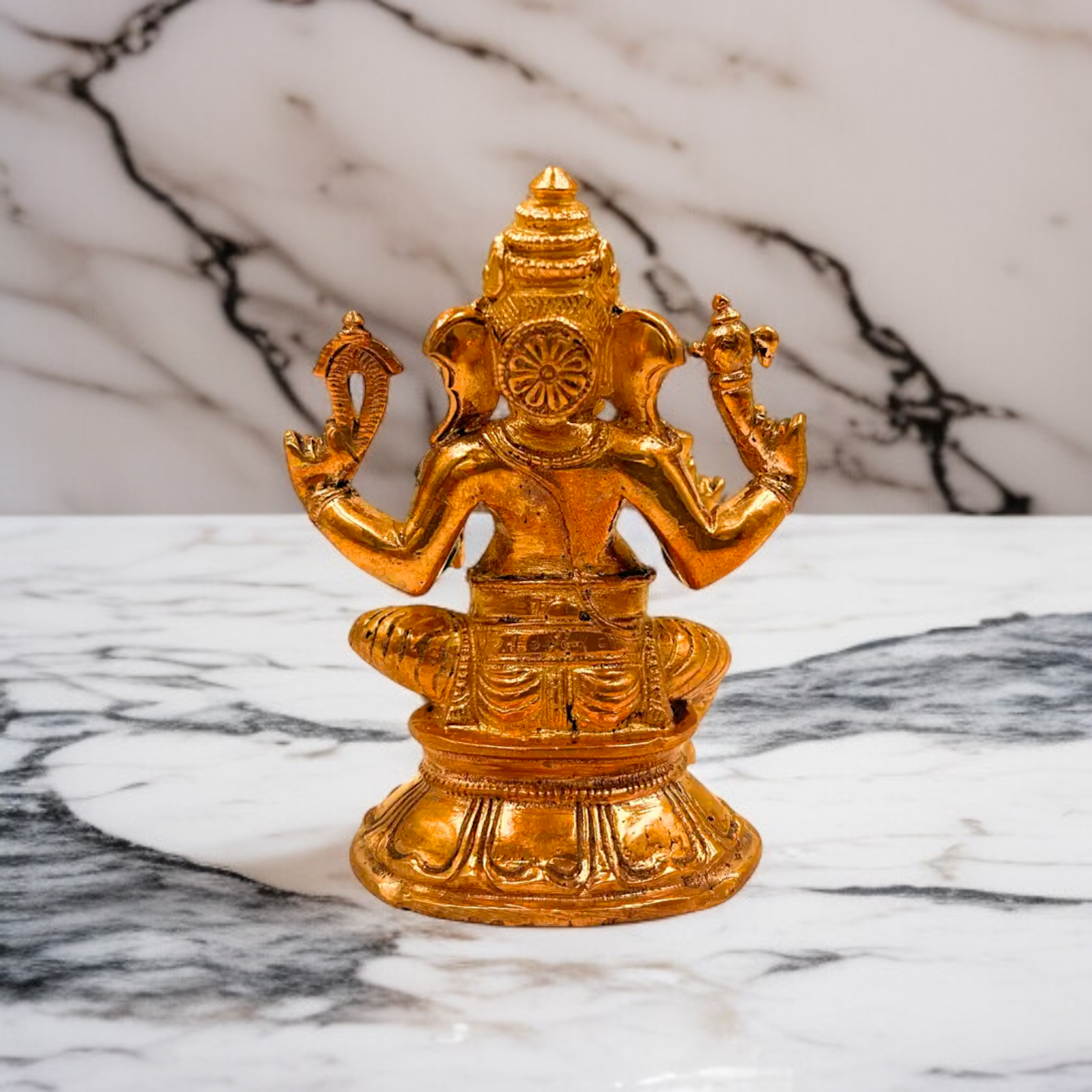 Lord Ganesha with Laddoo Seated Panchaloha idol - 3.5 Inches Nikuressence
