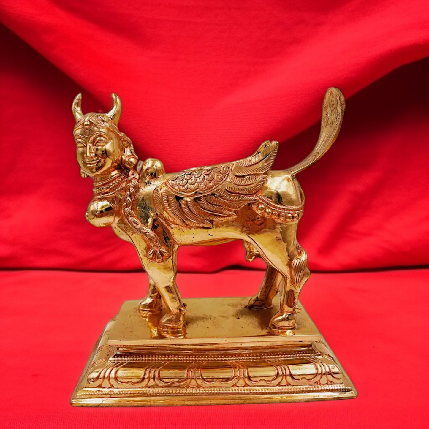 Goddess kamadhenu Cow God Standing Panchaloha idol - 7 Inches Nikuressence