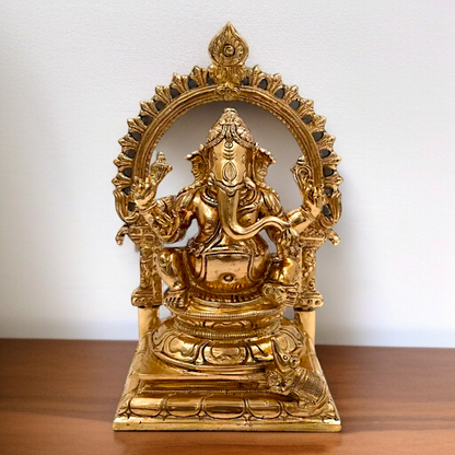 Lord Ganesha Bhagwan seated with Blessing Panchaloha idol - 8.5 inches Nikuressence